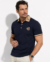 Men's Check Collar Polo in Blue