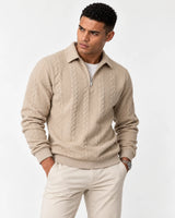 Herren Zopfmuster Pullover mit Reißverschlusskragen 1