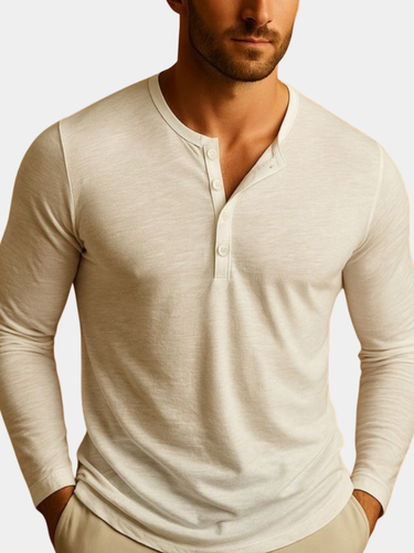 Langarm-Henley Herren | Slim-Fit, Knopfleiste