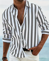 Men's Striped Long Sleeve Shirt in Dark Grey