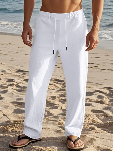 White linen drawstring pants