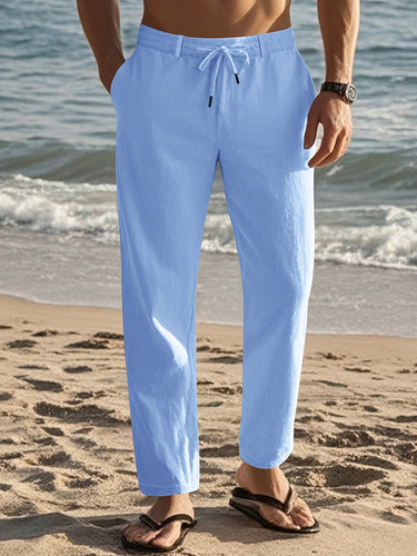 Sky blue linen drawstring pants
