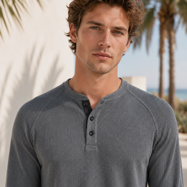 Herren Waffel-Henley Shirt | Klassisches Langarm Struktur-Shirt