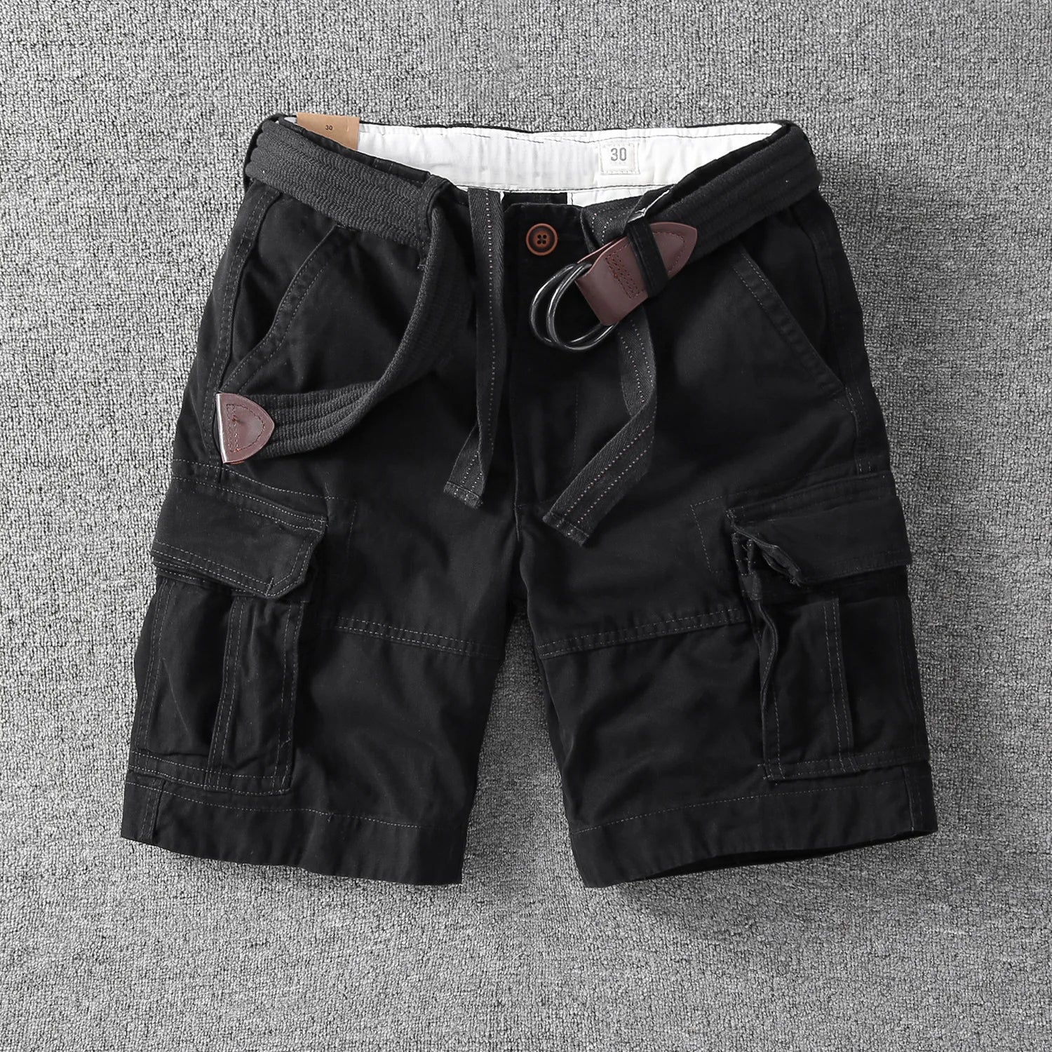 Black cotton cargo shorts