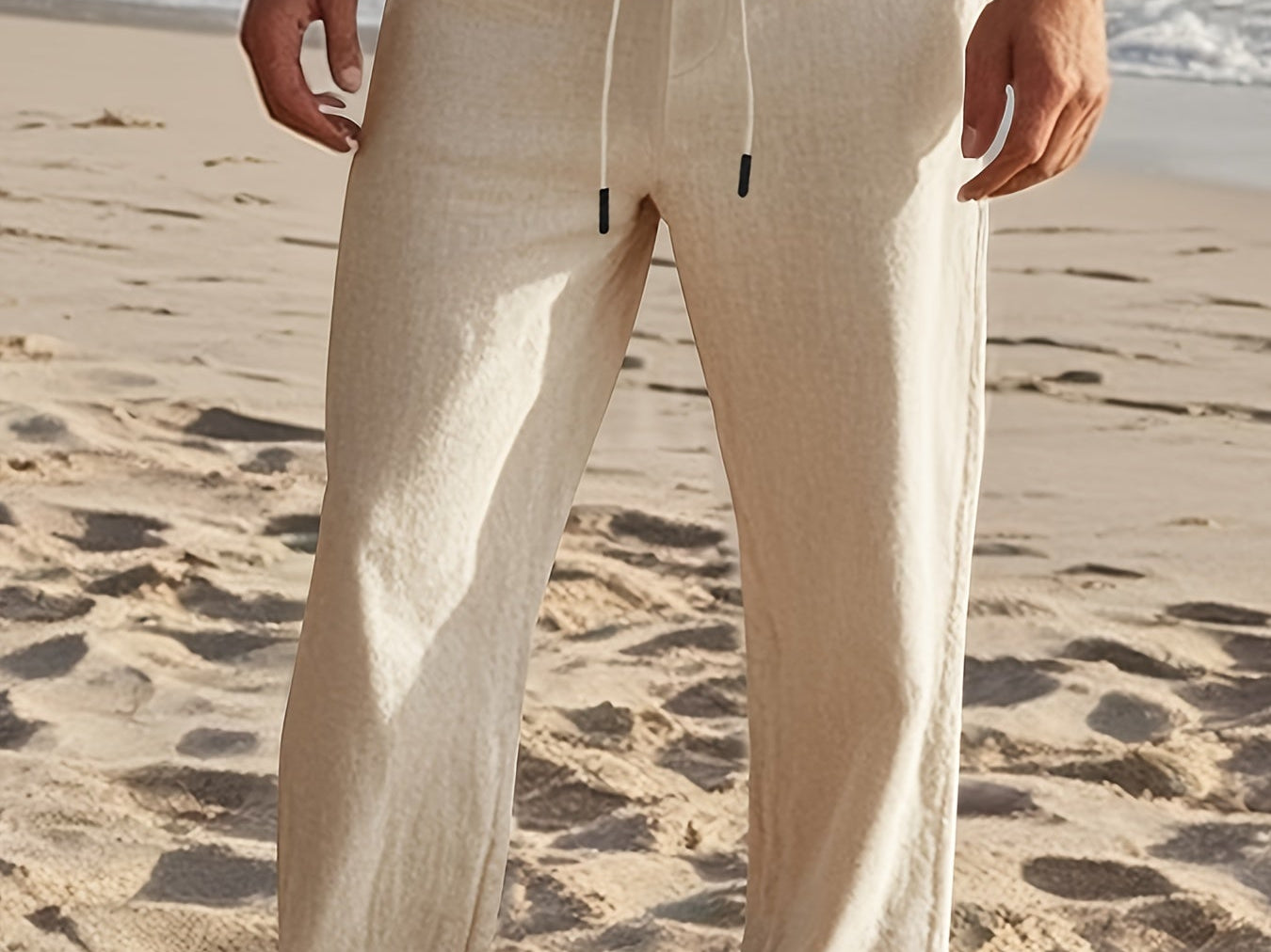 Khaki linen drawstring pants