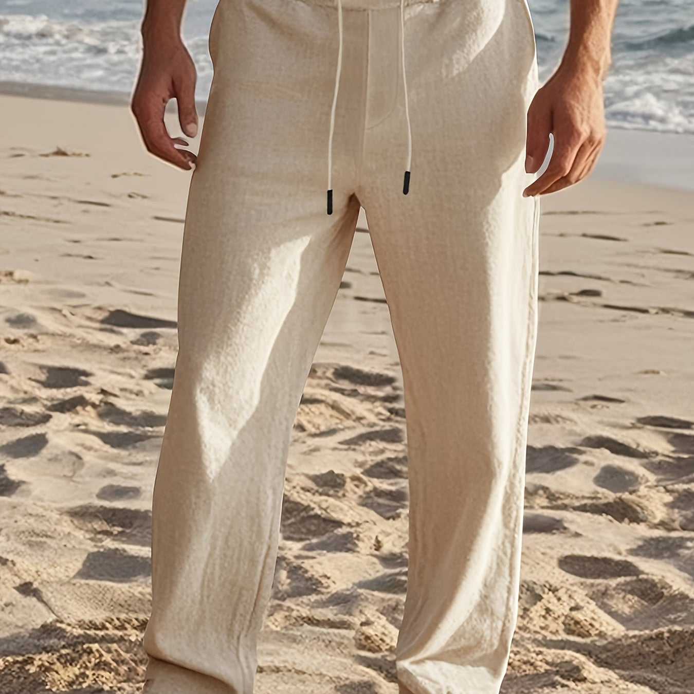 Khaki linen drawstring pants