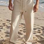 Khaki linen drawstring pants