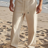 Khaki linen drawstring pants