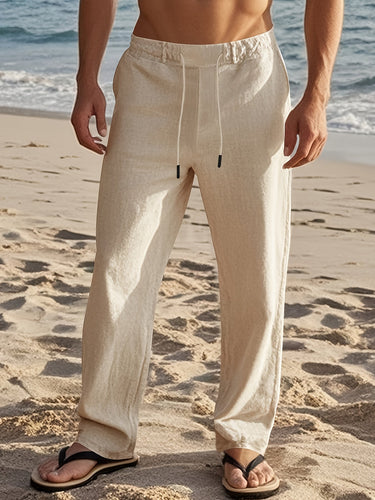 Khaki linen drawstring pants