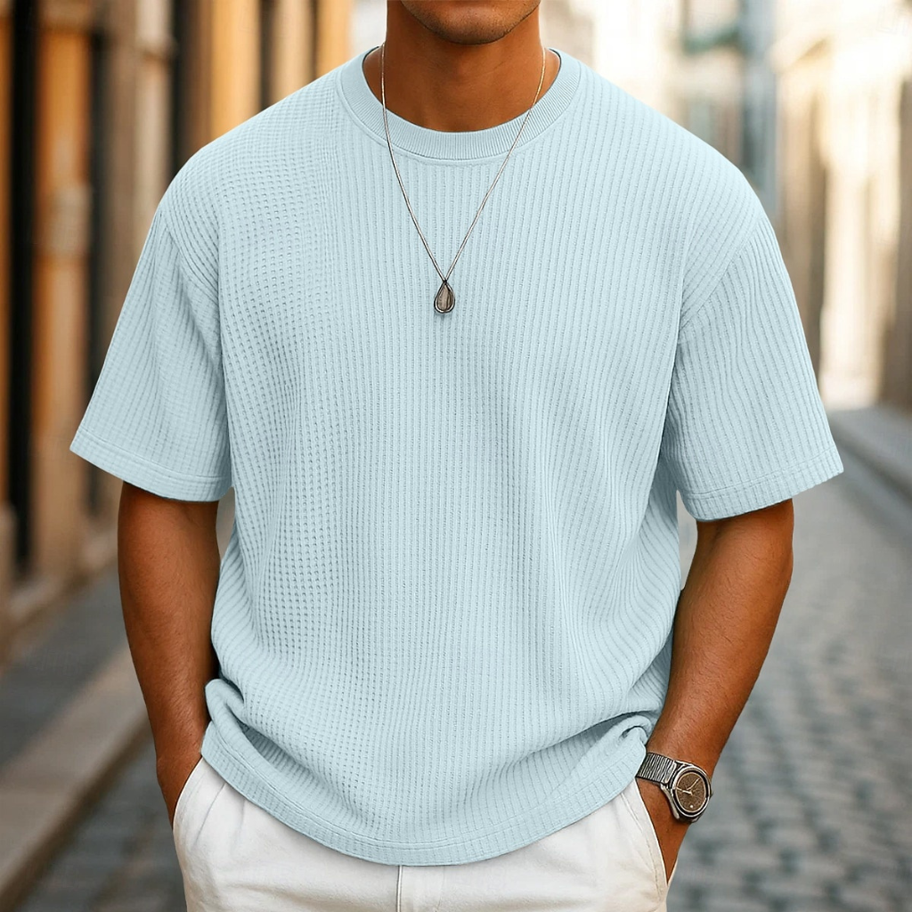 Men's Waffle Knit Crew Tee | Textured Regular Fit T-Shirt
