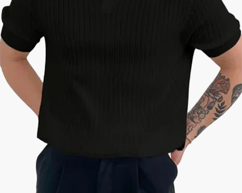 Men's Ribbed Polo in Black