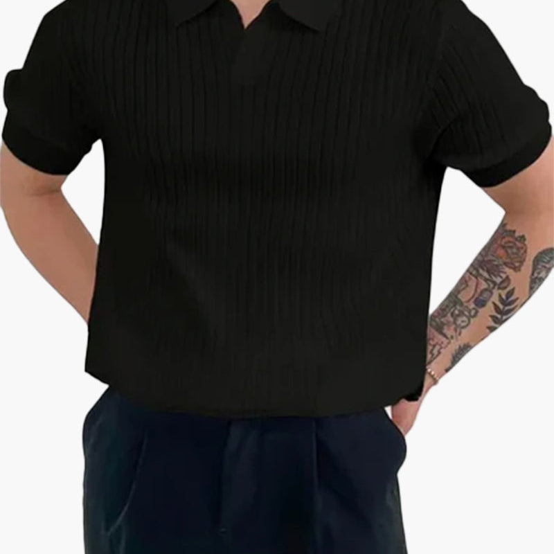 Men's Ribbed Polo in Black