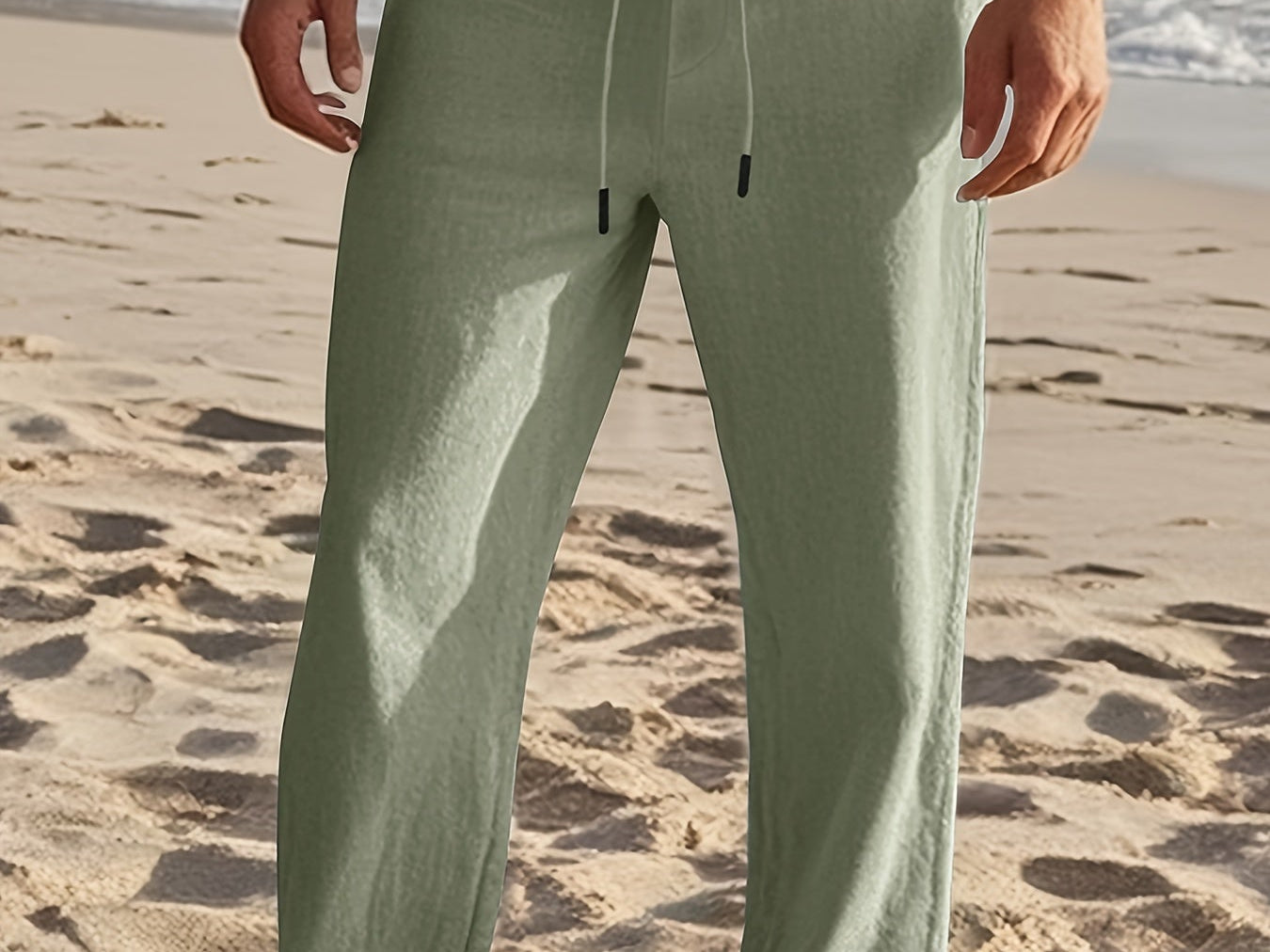 Fern green linen drawstring pants