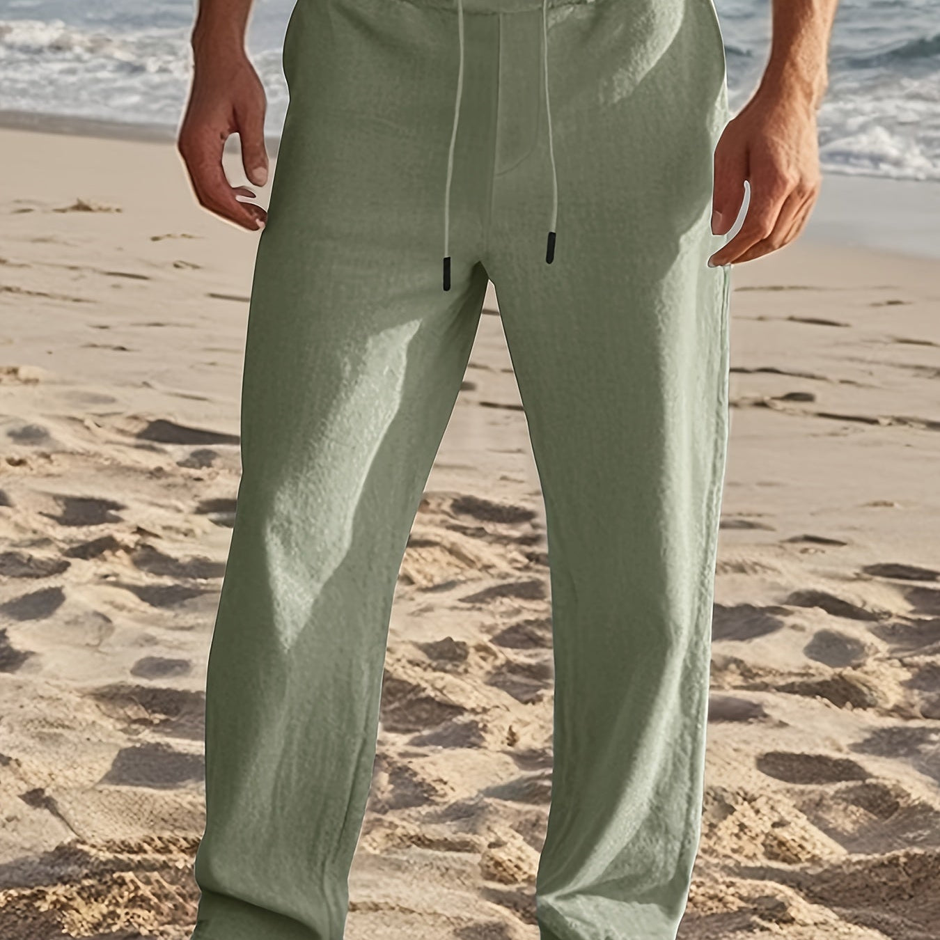 Fern green linen drawstring pants