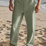 Fern green linen drawstring pants