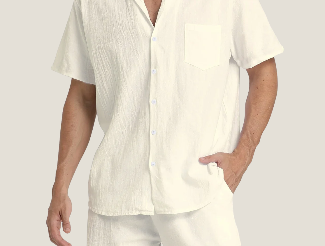 Men's Button-Down Set in Beige