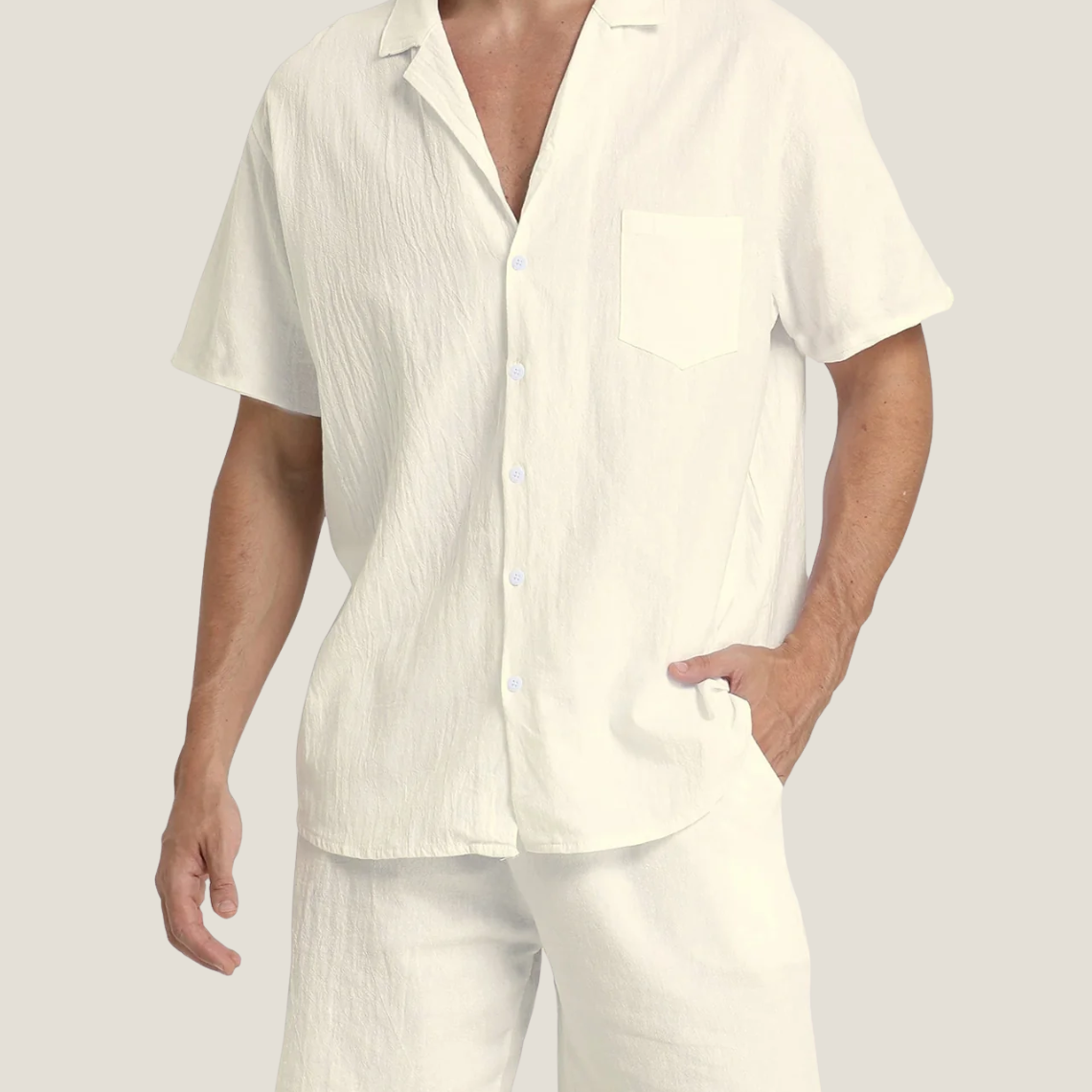Men's Button-Down Set in Beige