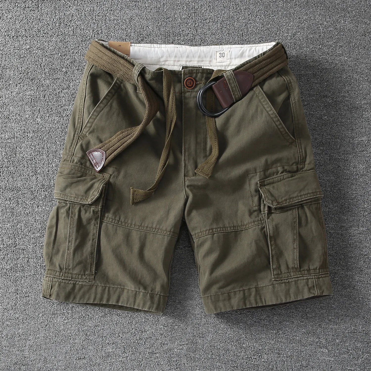 Green cotton cargo shorts