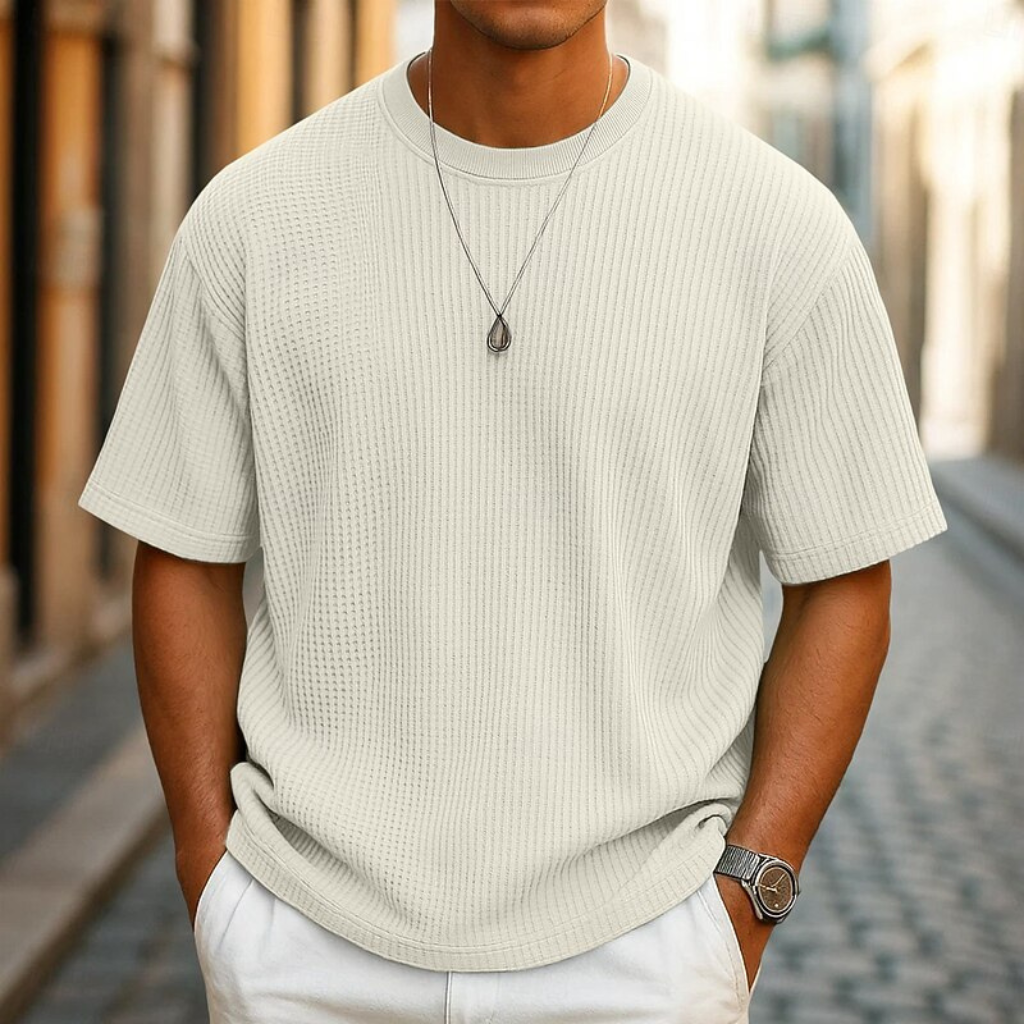 Men's Waffle Knit Crew Tee | Textured Regular Fit T-Shirt
