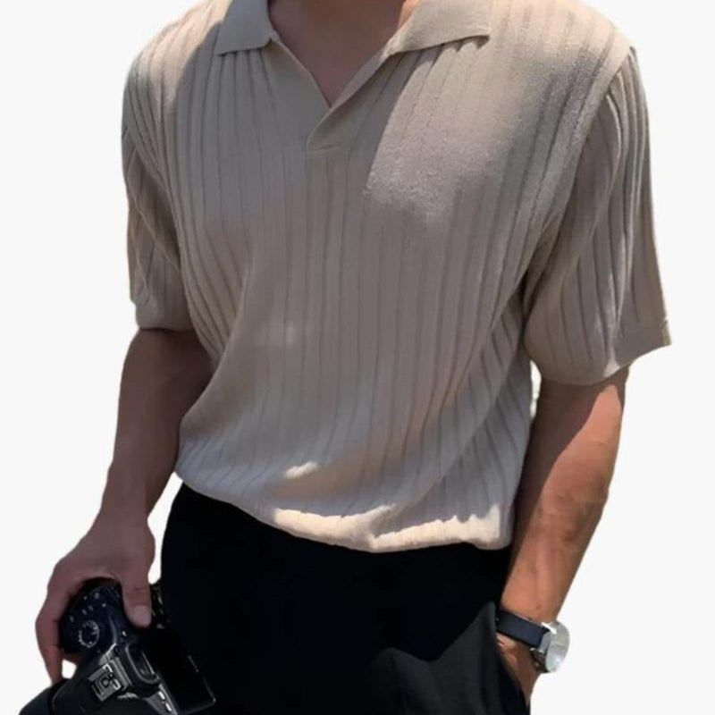 Men's Ribbed Polo in Beige