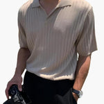 Men's Ribbed Polo in Beige