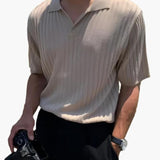 Men's Ribbed Polo in Beige