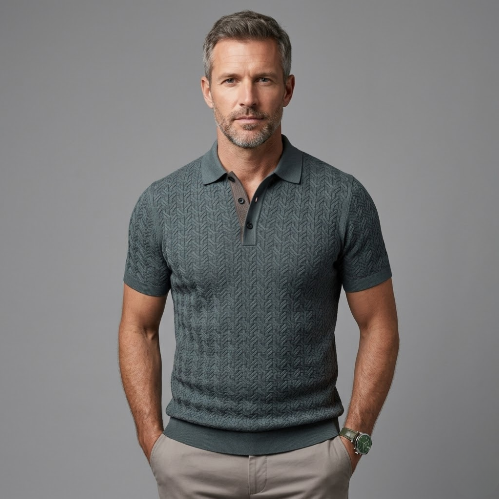 Men's Knitted Polo Shirt Short Sleeve
