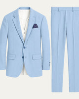 Sky Blue Linen Men's Two-Piece Suit