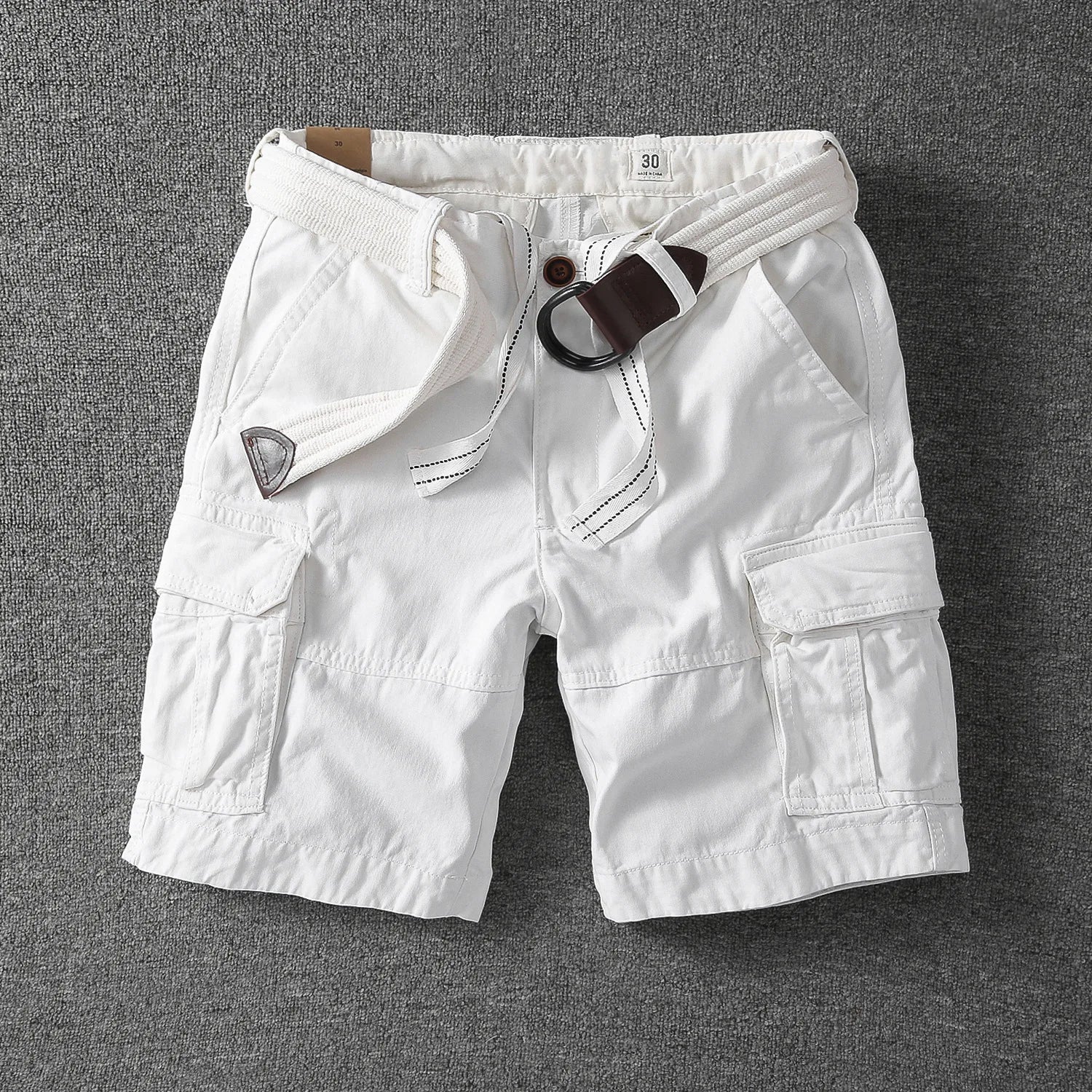 White cotton cargo shorts