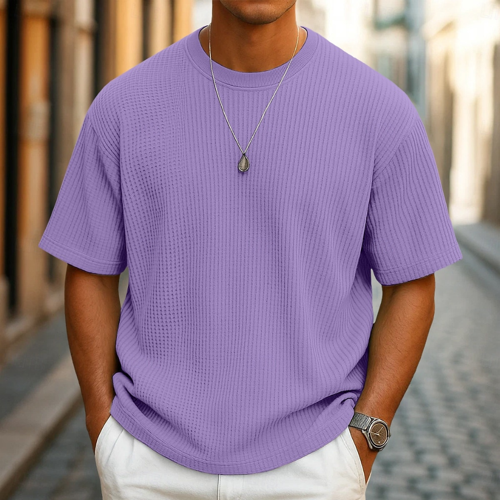 Men's Waffle Knit Crew Tee | Textured Regular Fit T-Shirt