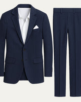 Navy Blue Linen Men's Two-Piece Suit