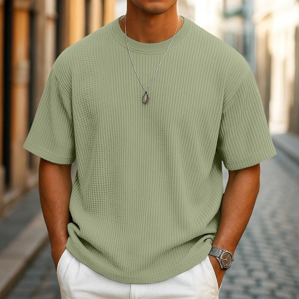 Men's Waffle Knit Crew Tee | Textured Regular Fit T-Shirt
