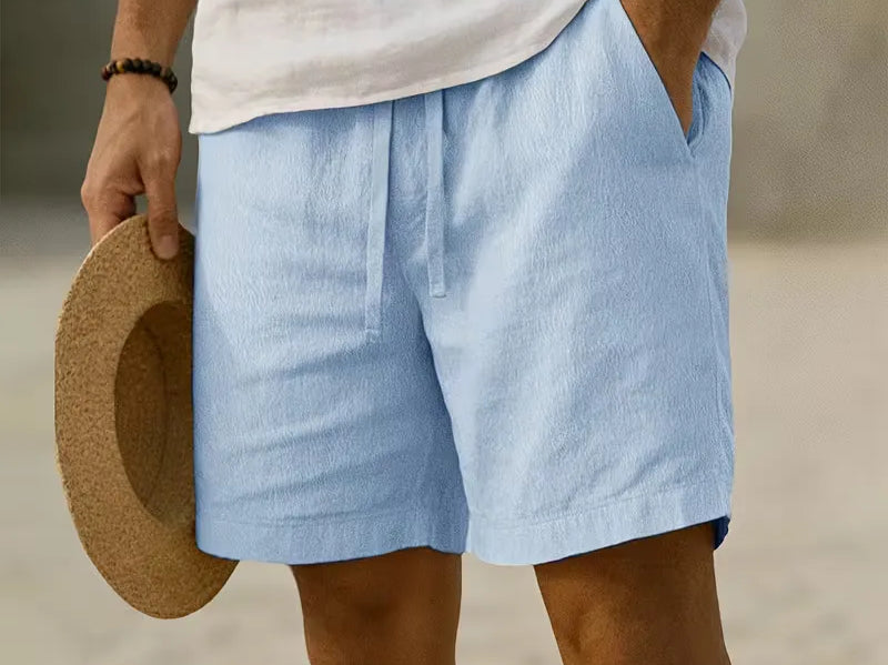 Men's Elastic Waist Shorts in Light Blue