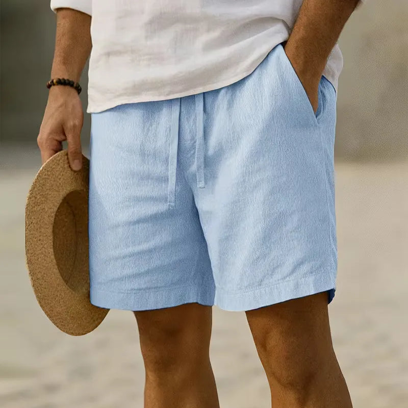 Men's Elastic Waist Shorts in Light Blue
