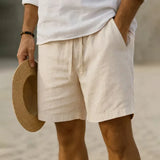 Men's Elastic Waist Shorts in Beige