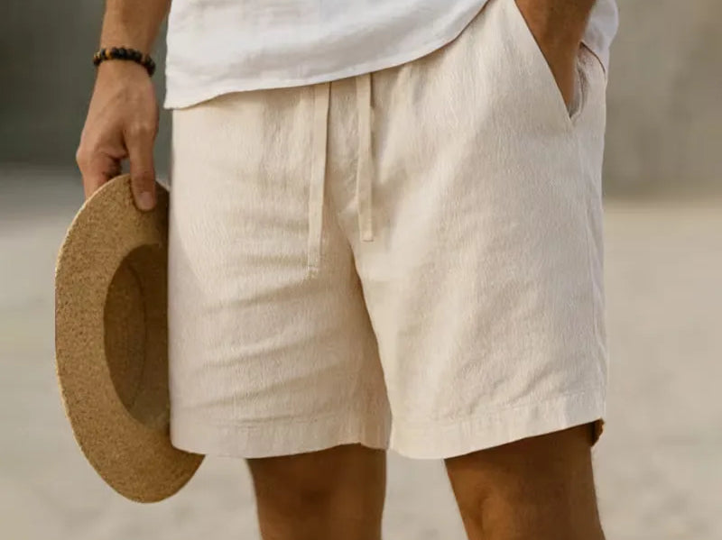 Men's Elastic Waist Shorts in Beige