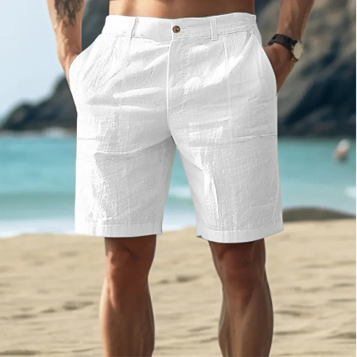 White linen summer shorts