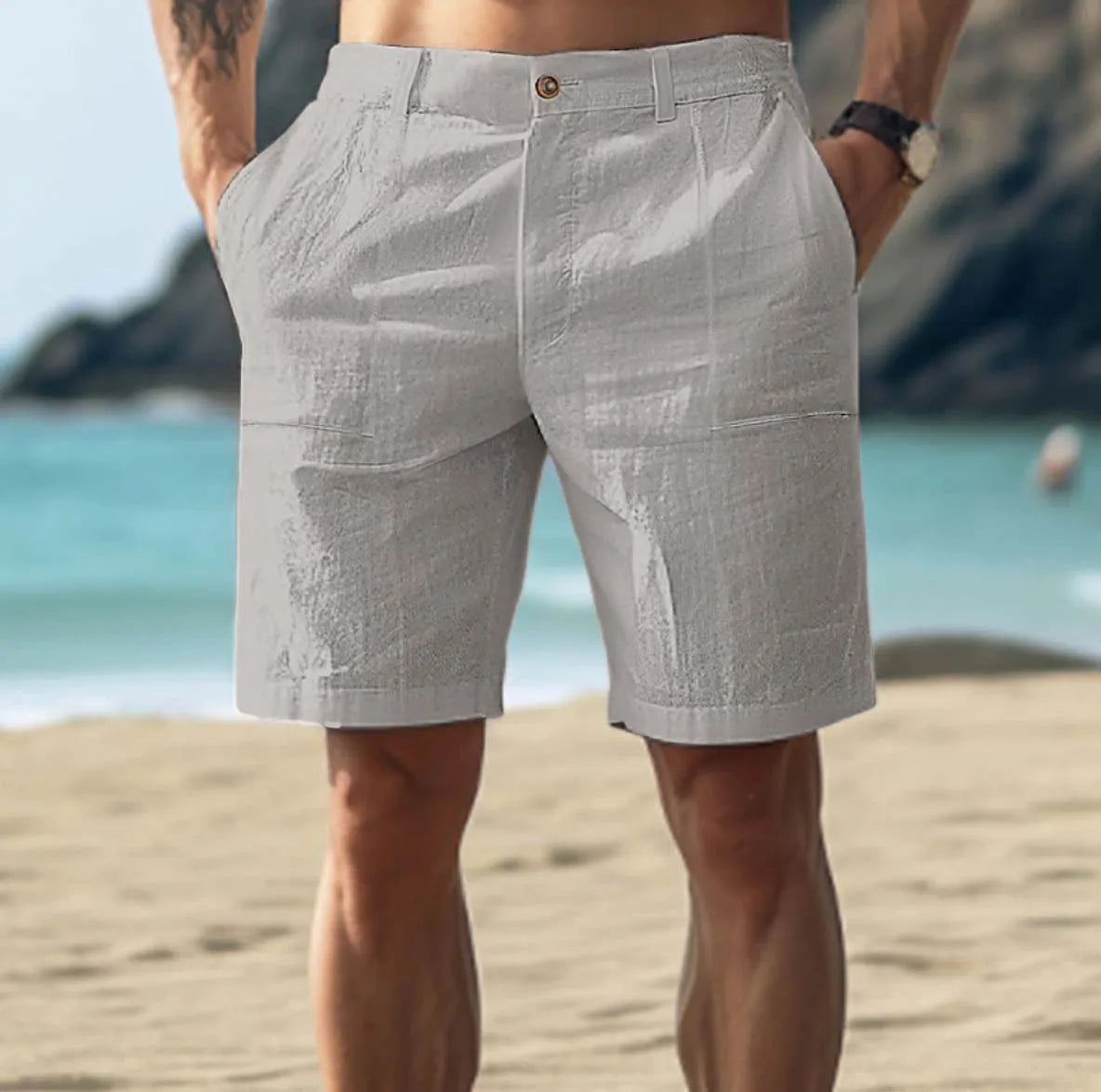Grey linen summer shorts