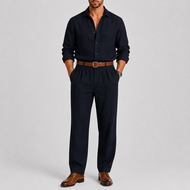 Set Herren | Mao-Kragen, Leinenoptik