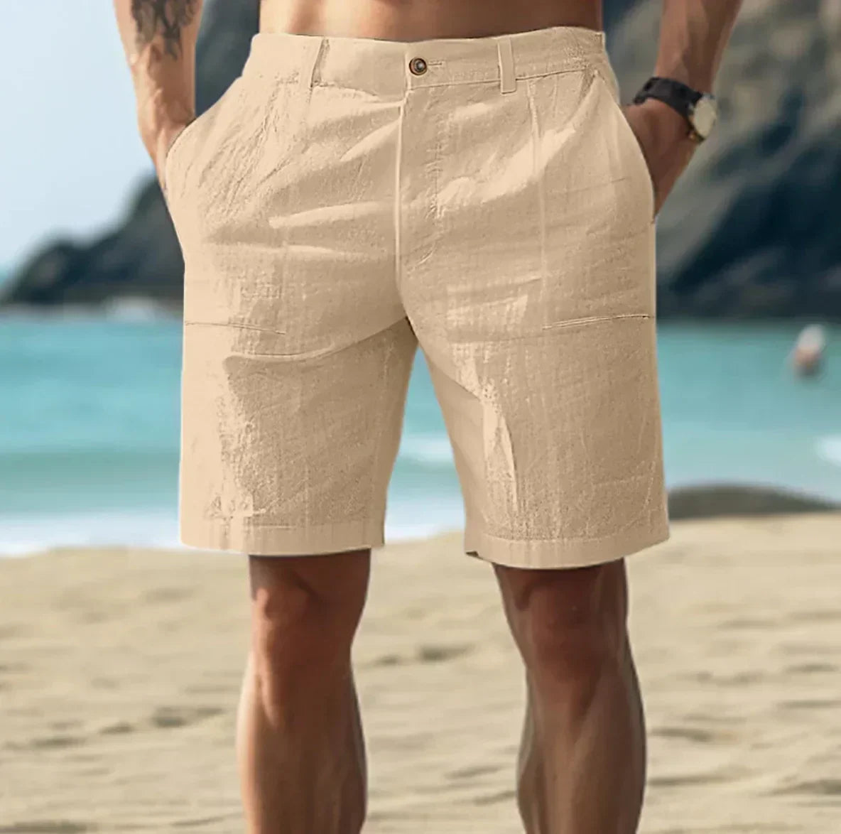 Men's Linen Shorts in Khaki