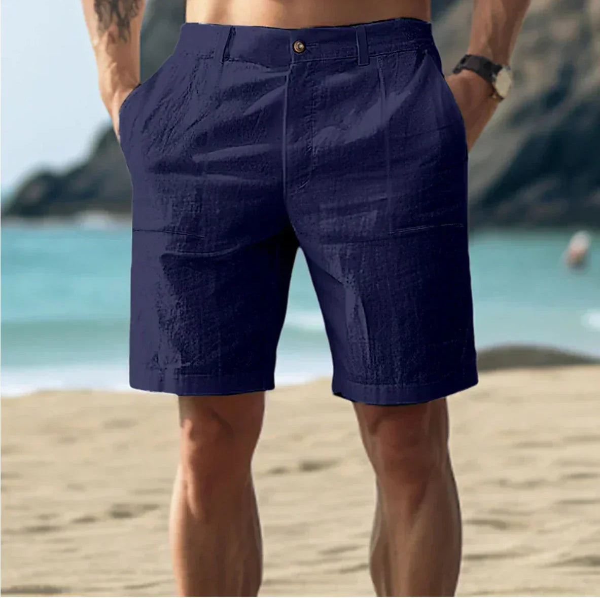 Men's Linen Shorts in Blue