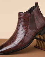 Elegant Chelsea Ankle Boots | Crocodile Texture with Slip-On Design | Stylish Footwear for Versatile Outfits 0