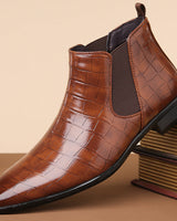 Elegant Chelsea Ankle Boots | Crocodile Texture with Slip-On Design | Stylish Footwear for Versatile Outfits 1