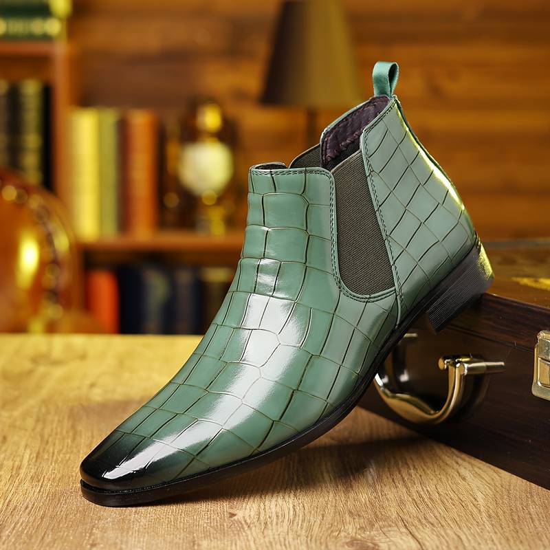Elegant Chelsea Ankle Boots | Crocodile Texture with Slip-On Design | Stylish Footwear for Versatile Outfits 4