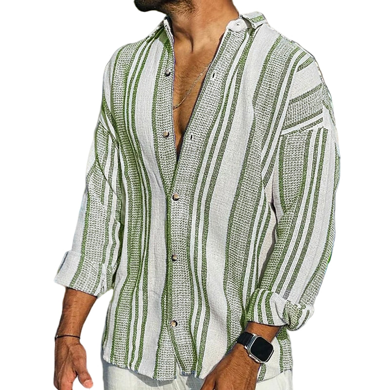 Green striped linen shirt