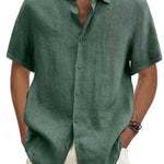 Men's Linen Short Sleeve Shirt in Green