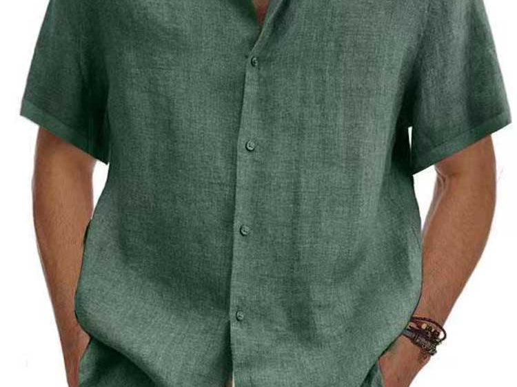 Men's Linen Short Sleeve Shirt in Green