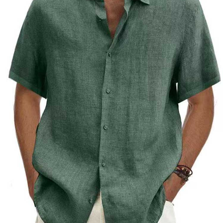 Men's Linen Short Sleeve Shirt in Green