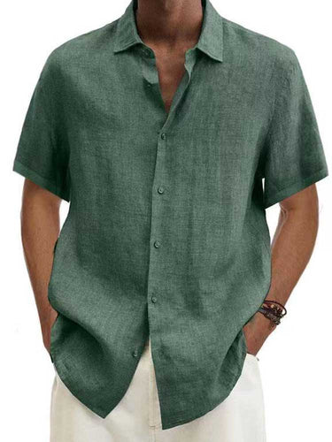 Men's Linen Short Sleeve Shirt in Green