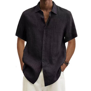 Men's Linen Short Sleeve Shirt in Black